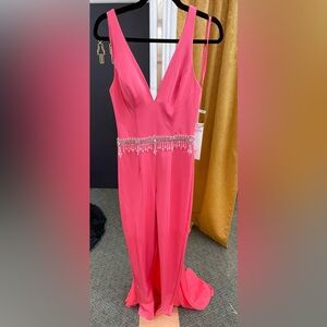 Vienna Prom Elegant Pink Jumpsuit with Sparkling Details